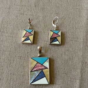 Geometric Pendant and Earrings Set 925 sterling silver